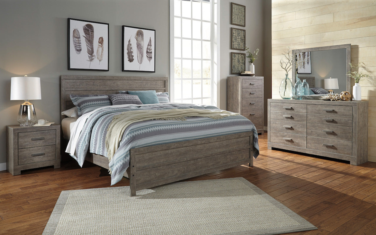 Ashley Culverbach 4PC E King Panel Bedroom Set in Gray - The Furniture Space.