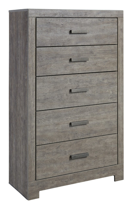 Ashley Culverbach 6PC E King Panel Bedroom Set with Two Nightstand & Chest in Gray - The Furniture Space.