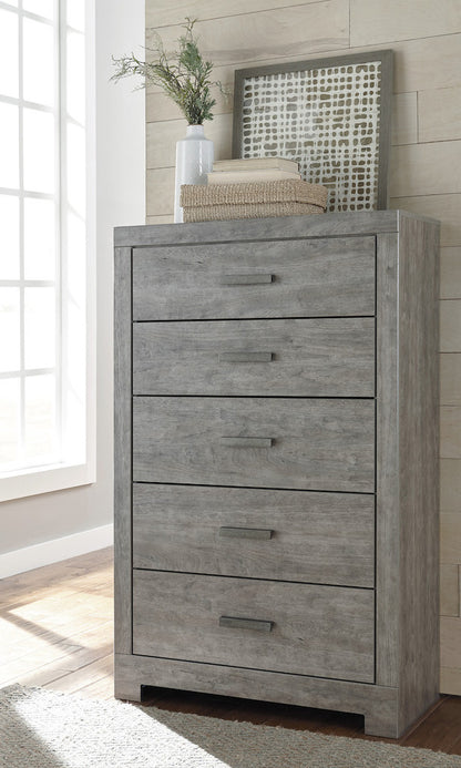 Ashley Culverbach Five Drawer Chest Weathered Driftwood in Gray - The Furniture Space.