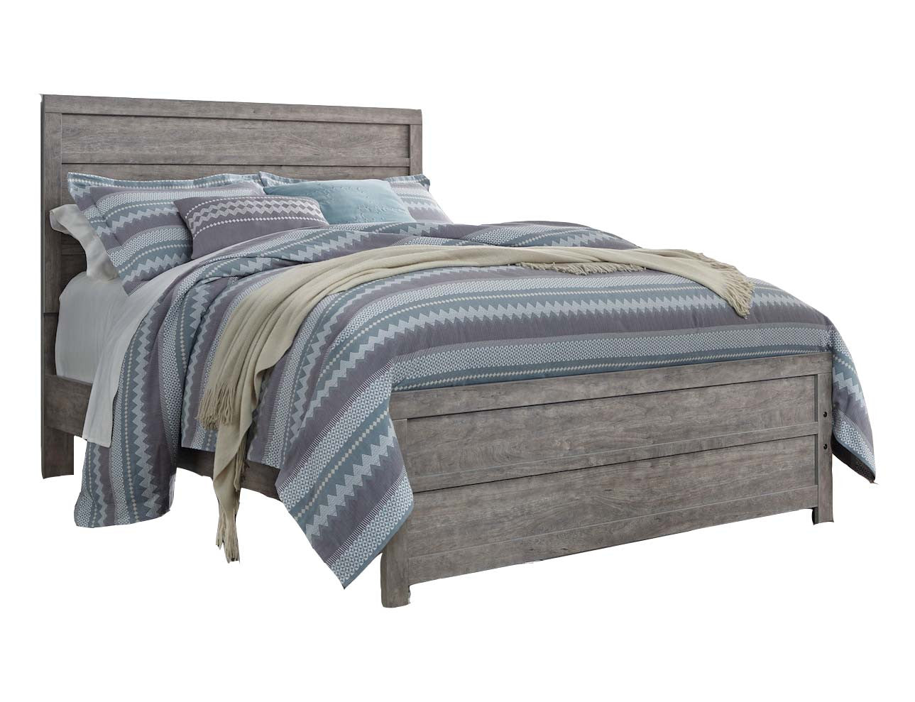 Ashley Culverbach E King Panel Bed Weathered Driftwood in Gray - The Furniture Space.