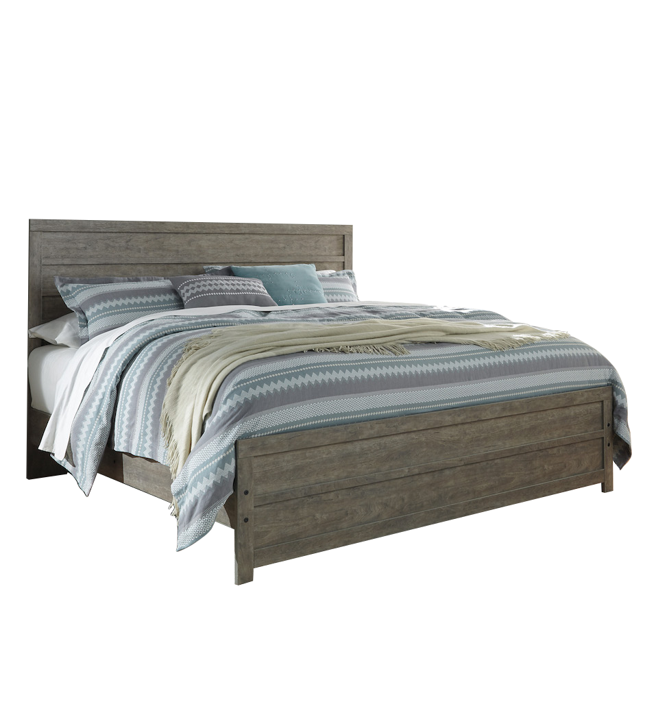 Ashley Culverbach 5PC E King Panel Bedroom Set with Two Nightstand in Gray - The Furniture Space.