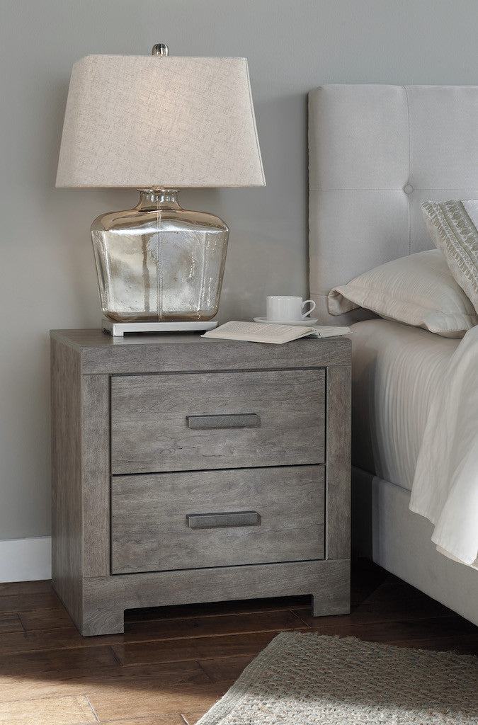 Ashley Culverbach Two Drawer Nightstand Weathered Driftwood in Gray - The Furniture Space.