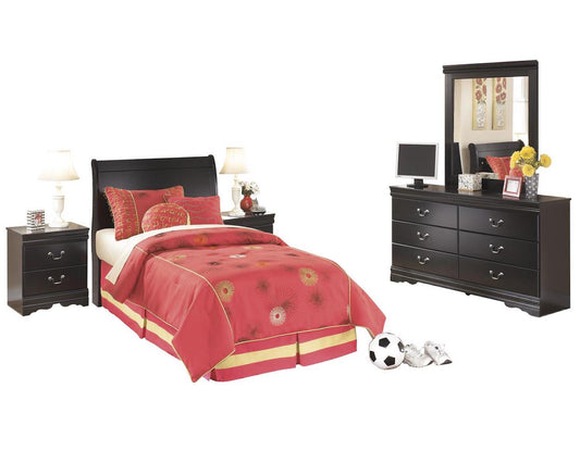 Ashley Huey Vineyard 5PC twin sleigh Headboard Bedroom Set with two Nightstands in Black