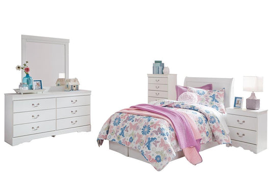 Ashley Anarasia 5PC Twin Sleigh Headboard Bedroom Set With Chest In White