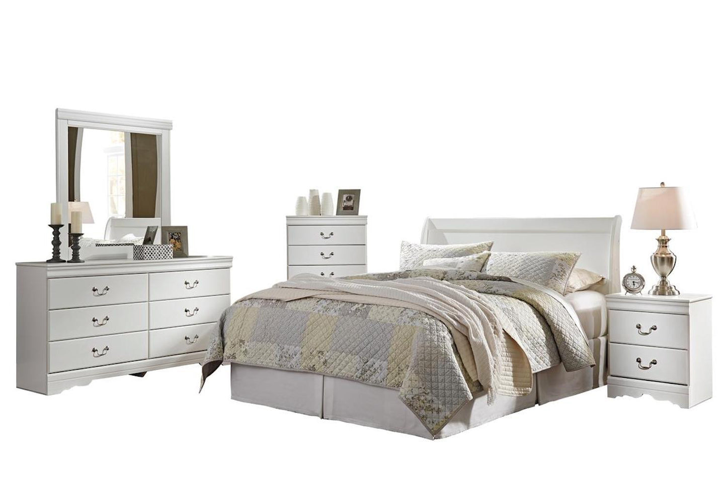 Ashley Anarasia  5PC Queen Sleigh Headboard Bedroom Set  With Chest In White