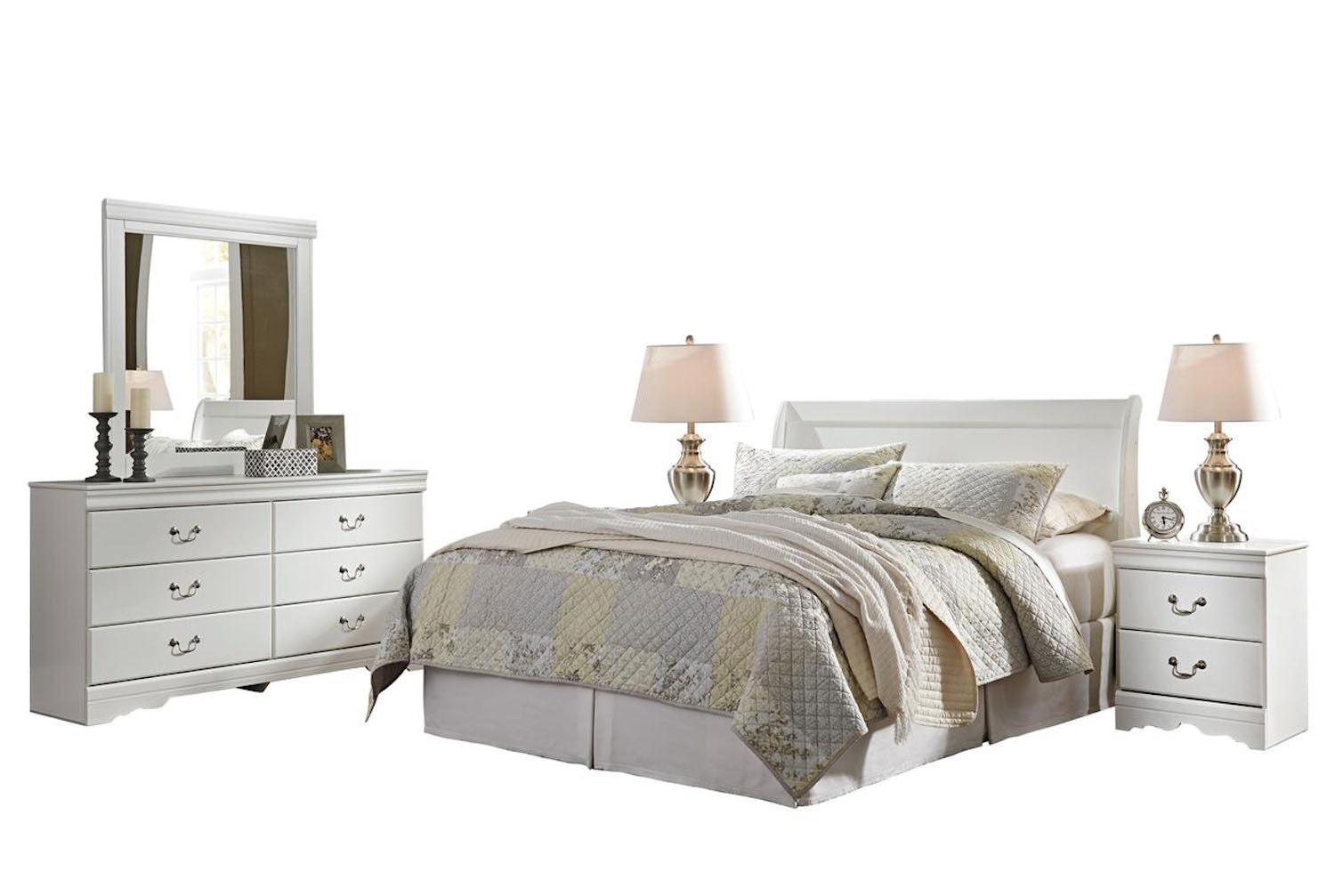 Ashley Anarasia 5PC Queen Sleigh Headboard Bedroom Set With 2 Nightstands In White