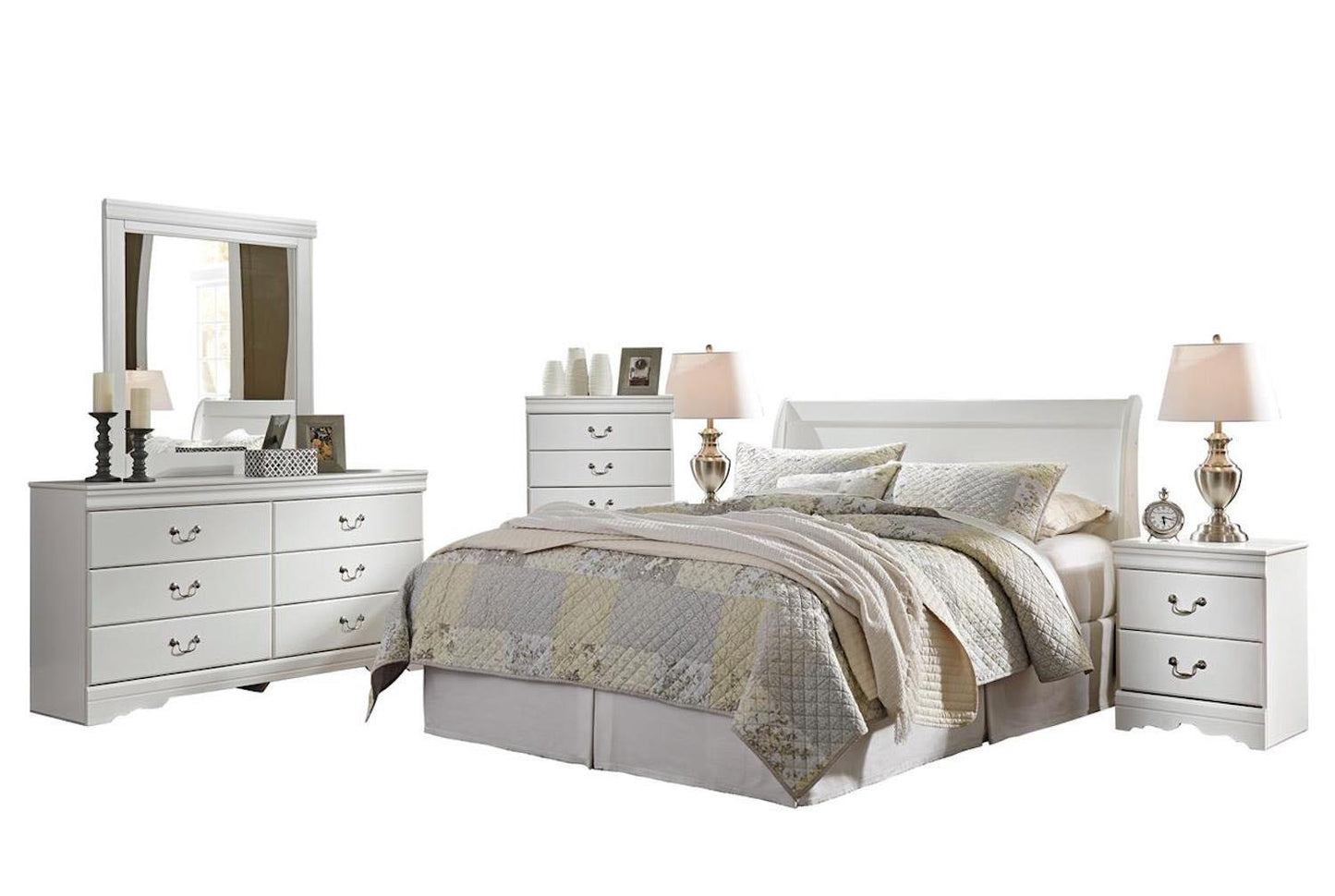 Ashley Anarasia 6PC Queen Sleigh Headboard Bedroom Set  With 2 Nightstand & Chest In White