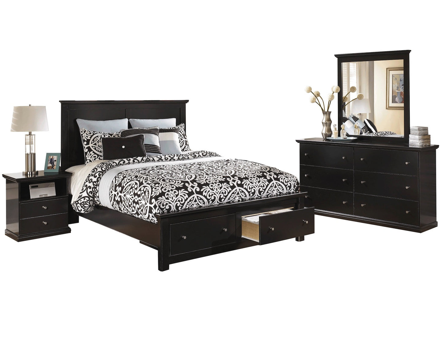 Ashley Maribel 4 PC Queen Storage Bed Bedroom Set in Black