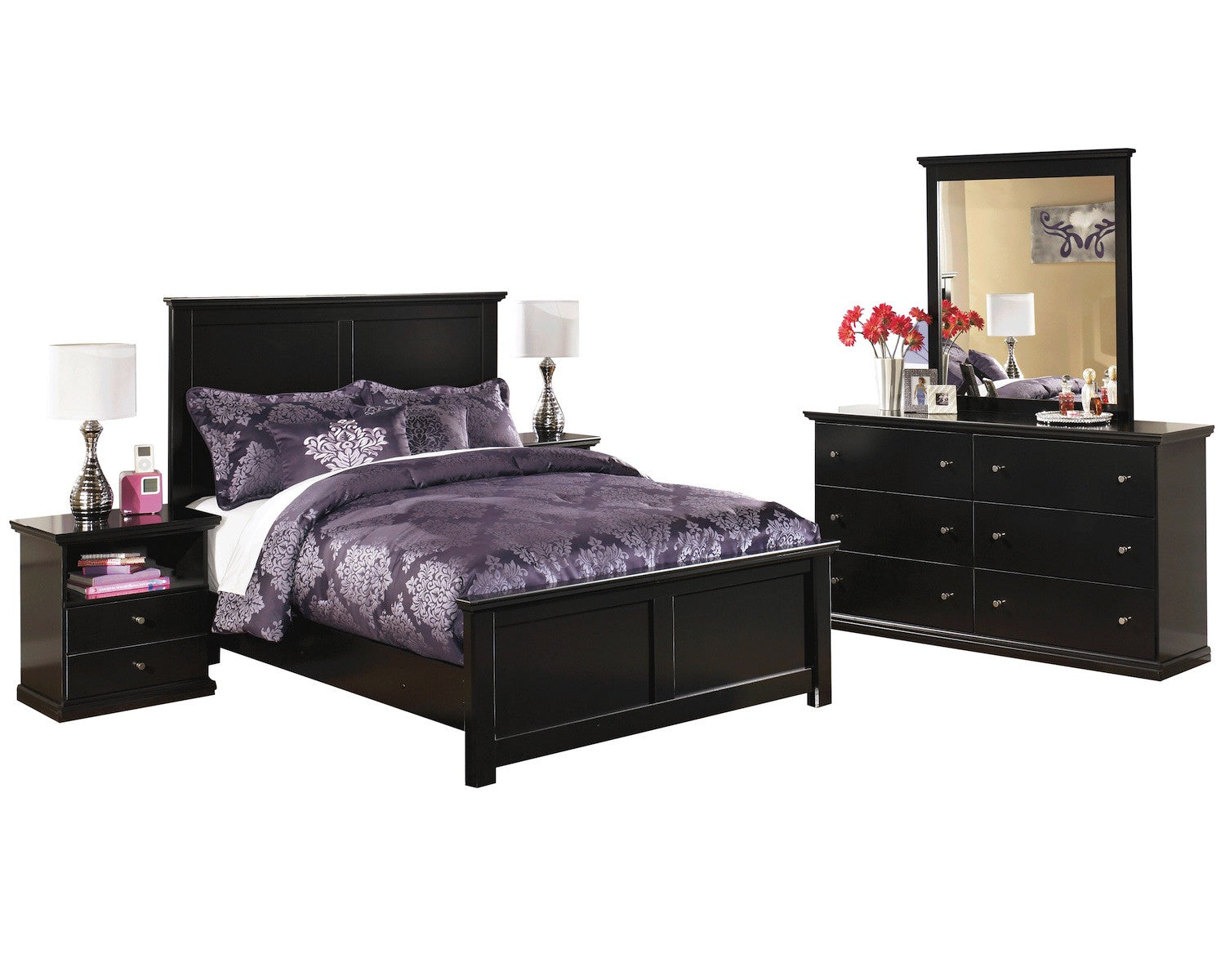 Ashley Maribel 5 PC E King Panel Bedroom Set with two Nightstands in Black