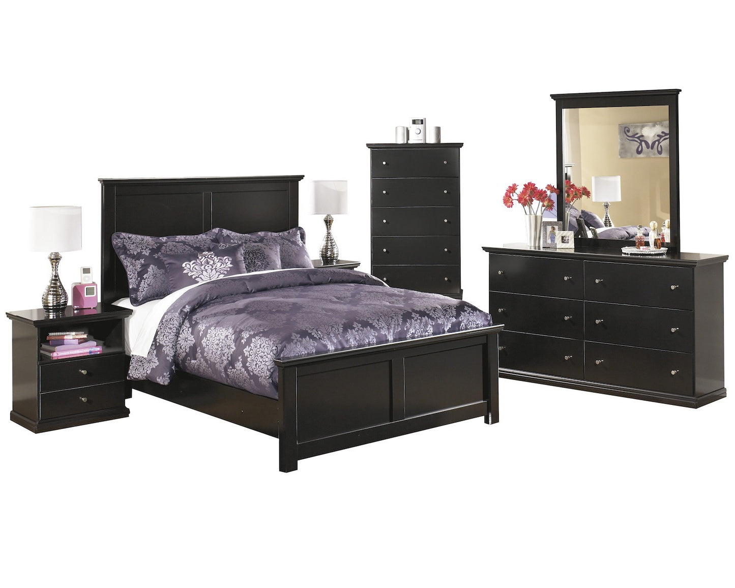 Ashley Maribel 6 PC E King Panel Bedroom Set in Black