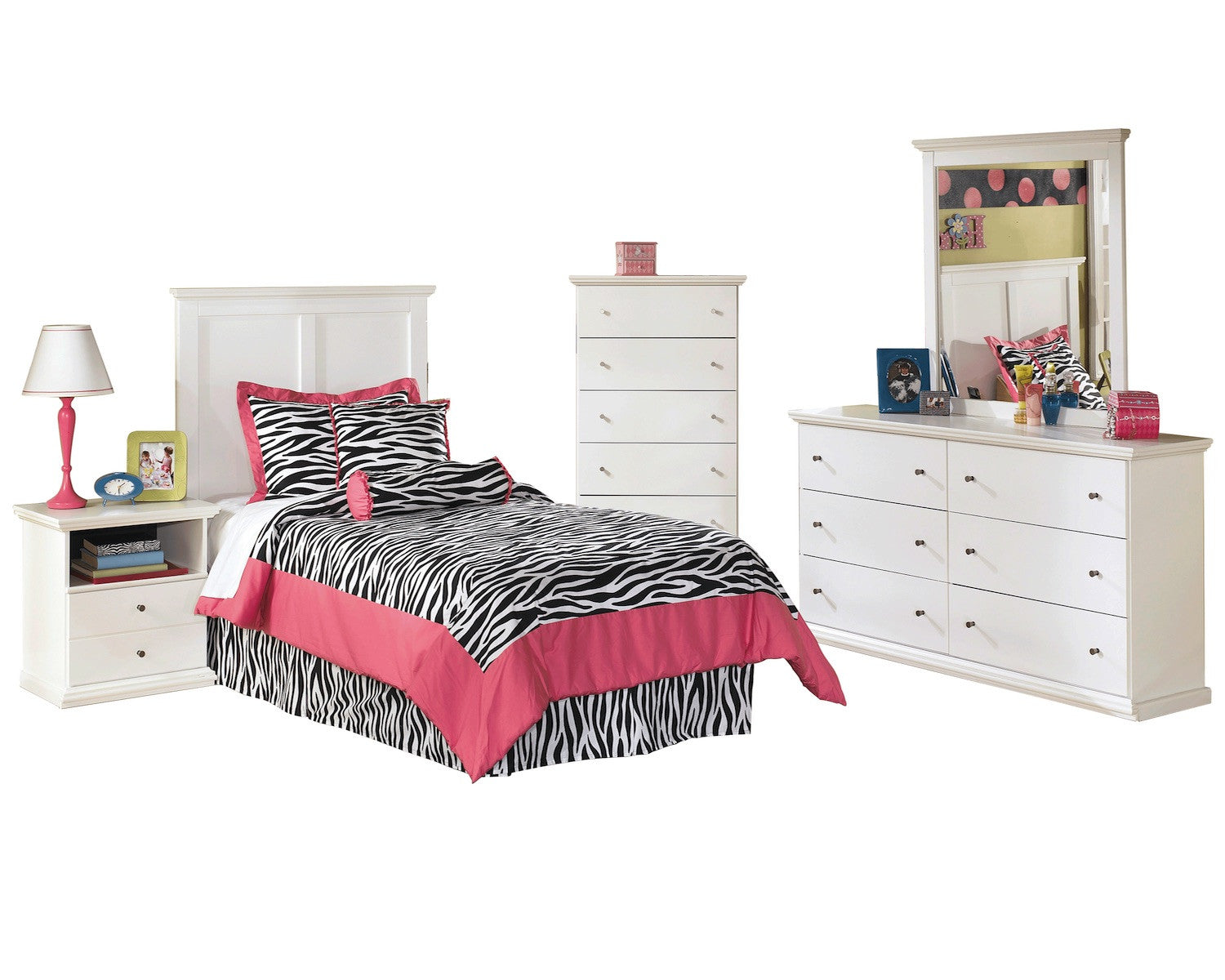 Ashley Bostwick Shoals 5 PC Twin Panel Bedroom Set with Chest in White