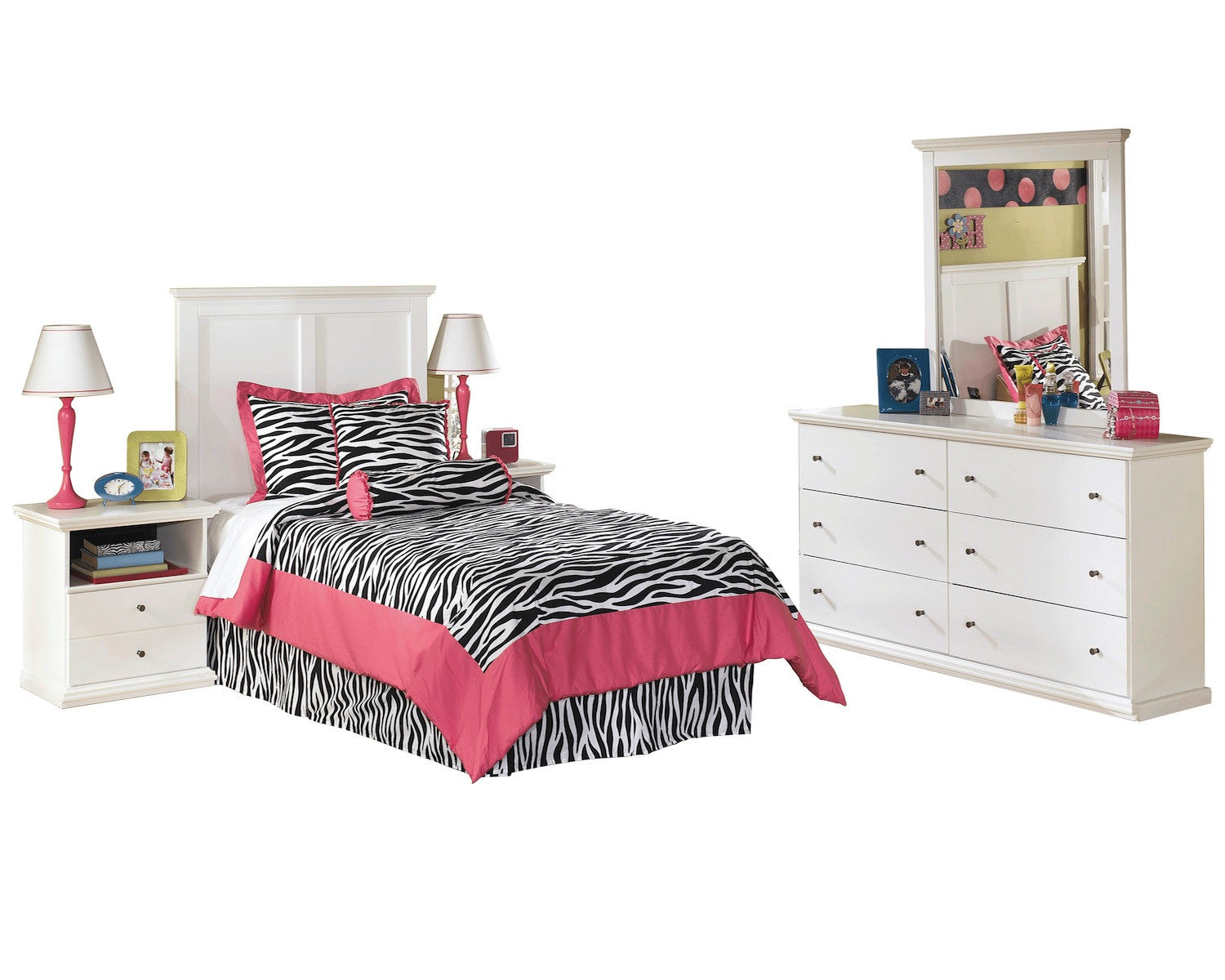 Ashley Bostwick Shoals 5 PC Twin Panel Bedroom Set with two Nightstands in  White