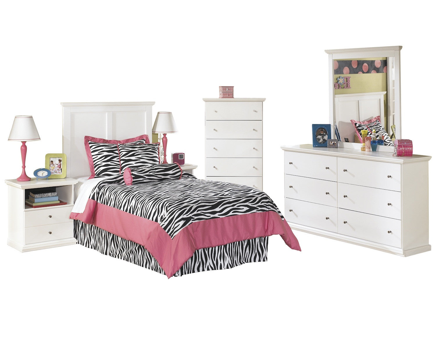 Ashley Bostwick Shoals 6PC Twin Panel Headboard Bedroom Set in White