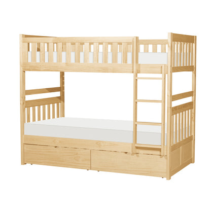 Homelegance Bartly Twin / Twin Bunk Bed with Storage Drawer in Natural Pine
