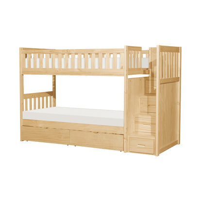 Homelegance Bartly Bunk Bed with Reversible Step Storage Twin Trundle in Natural Pine