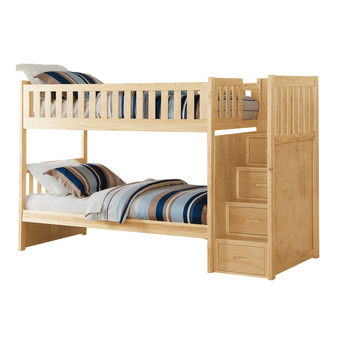 Homelegance Bartly Bunk Bed with Reversible Step Storage in Natural Pine