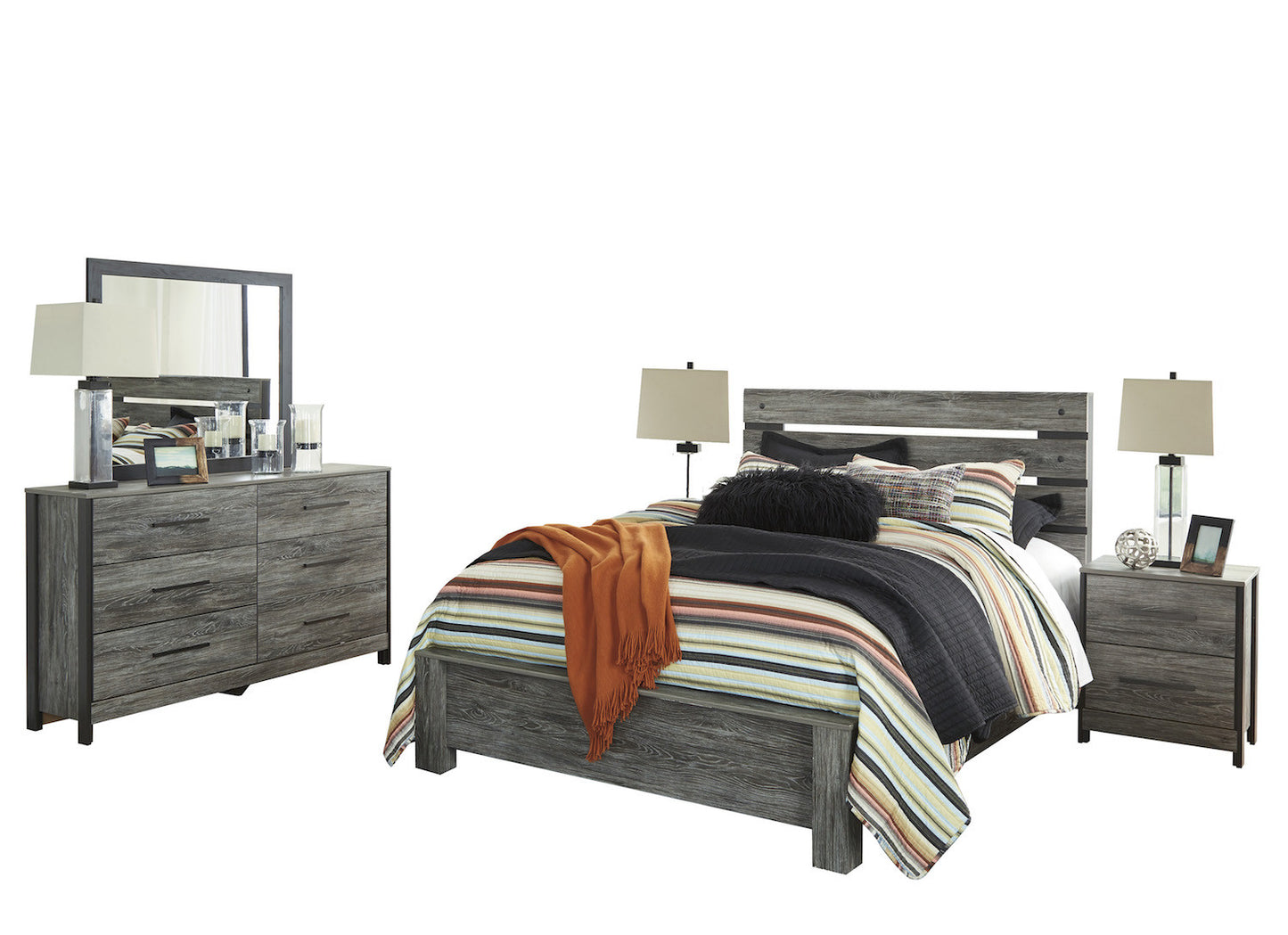 Ashley Cazenfeld 5PC Queen Panel Bedroom Set With Two Nightstand In Black/Gray