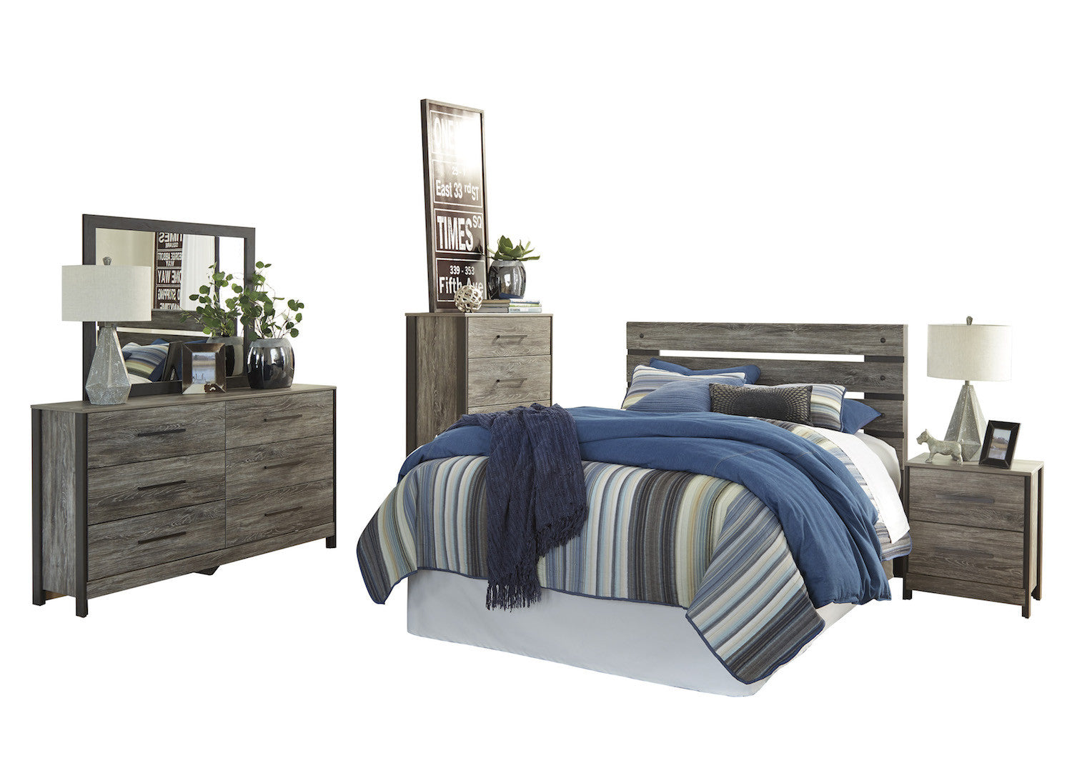 Ashley Cazenfeld 5PC E King Panel Bedroom Set With Chest In Black/Gray