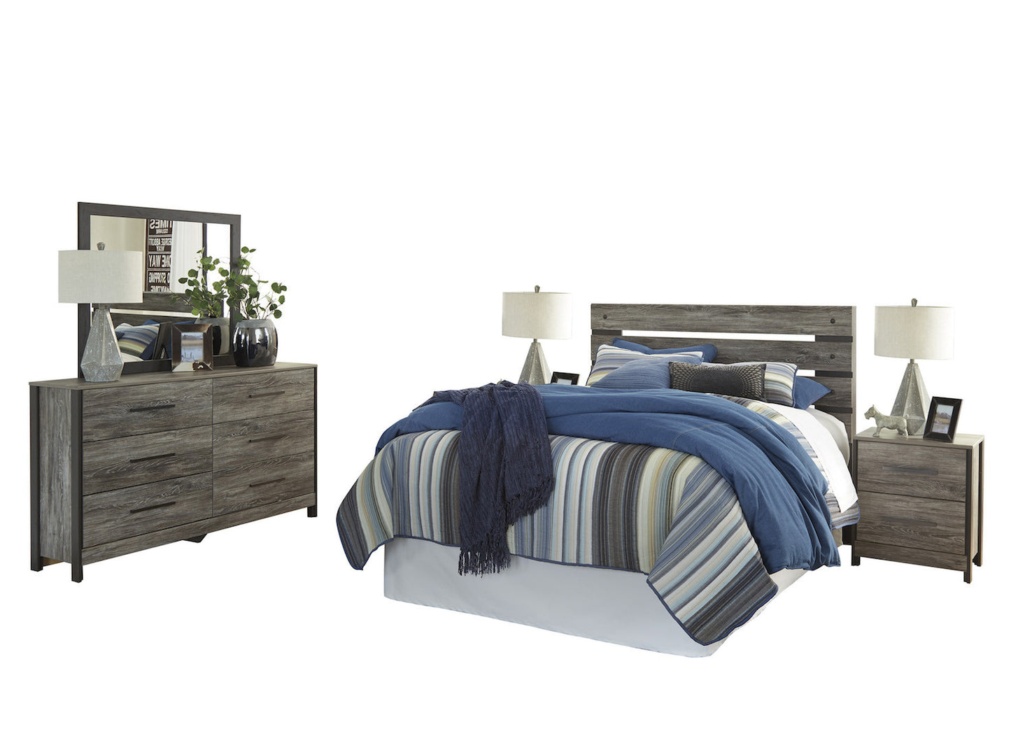 Ashley Cazenfeld 5PC E King Panel Bedroom Set With 2 Nightstand In Black/Gray