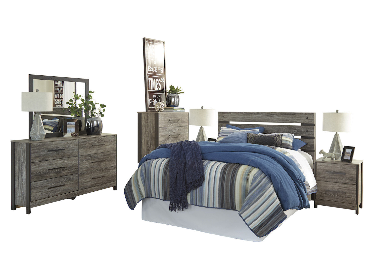 Ashley Cazenfeld 6PC Queen Panel Bedroom Set With Two Nightstand & Chest  In Black/Gray