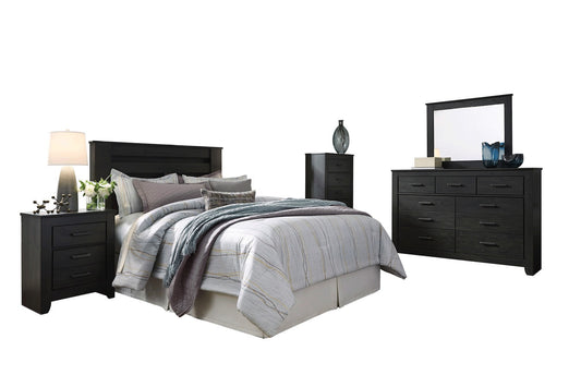 Ashley Brinxton 5PC Queen Full Poster Headboard Bedroom Set With Chest In Black
