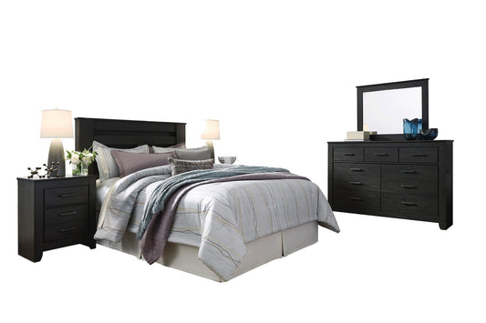 Ashley Brinxton 5PC Queen Full Poster Headboard Bedroom Set With Two Nightstand In Black