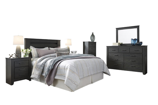 Ashley Brinxton 6PC Queen Full Poster Headboard Bedroom Set With Two Nightstand & Chest In Black