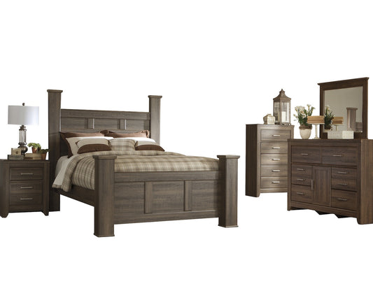 Ashley Juararo 5PC Queen Poster Bedroom Set With Chest In Dark Brown