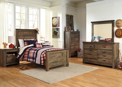 Ashley Trinell 5PC Bedroom Set Twin Panel Bed Two Nightstand Dresser Mirror in Brown