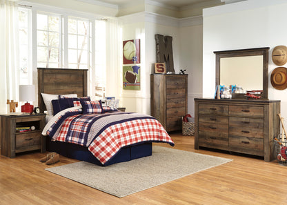 Ashley Trinell 5PC Bedroom Set Twin Panel Headboard One Nightstand Dresser Mirror Chest in Brown