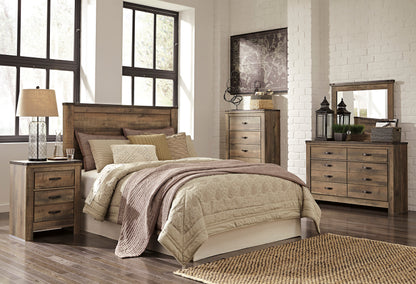 Ashley Trinell 5PC Bedroom Set Queen Panel Headboard Two Nightstand Dresser Mirror in Brown