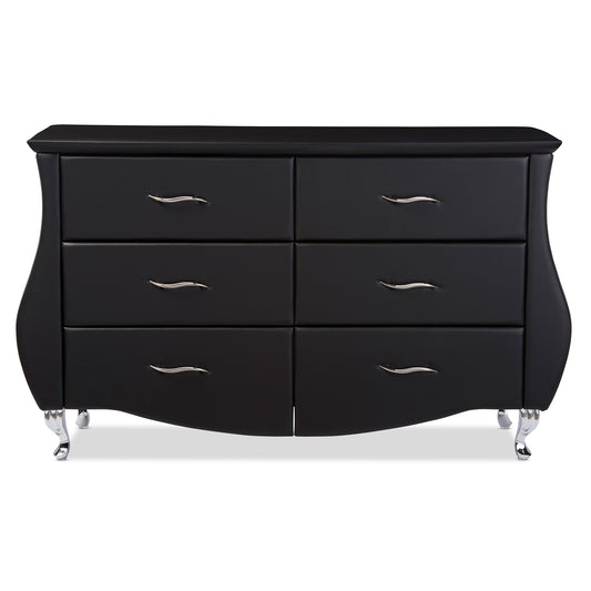 Contemporary Dresser in Black Faux Leather - The Furniture Space.