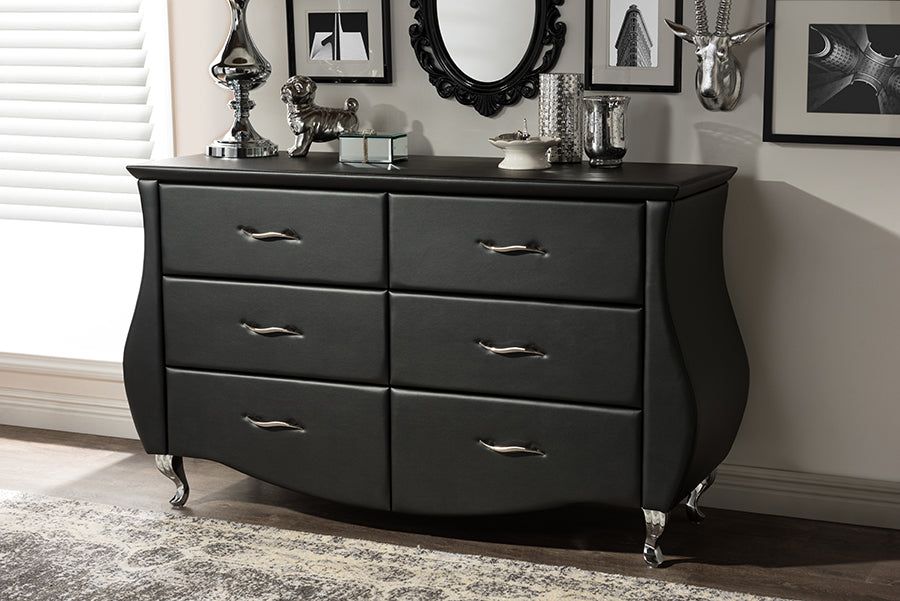 Contemporary Dresser in Black Faux Leather - The Furniture Space.