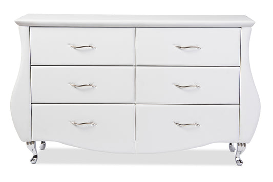 Contemporary Dresser in White Faux Leather