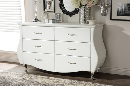 Contemporary Dresser in White Faux Leather