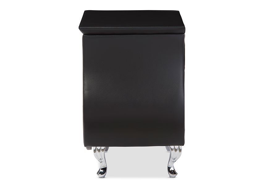 Contemporary Nightstand in Black Faux Leather - The Furniture Space.