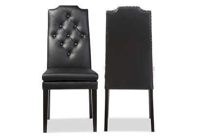 Contemporary 2 Button Tufted Dining Chairs in Black Faux Leather - The Furniture Space.