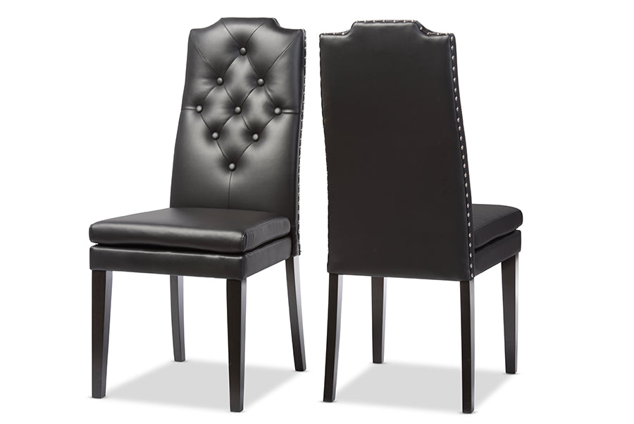 Contemporary 2 Button Tufted Dining Chairs in Black Faux Leather - The Furniture Space.