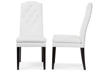 Contemporary 2 Button Tufted Dining Chairs in White Faux Leather - The Furniture Space.