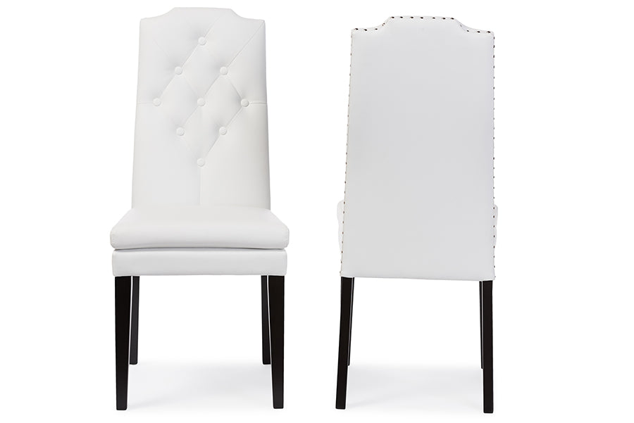 Contemporary 2 Button Tufted Dining Chairs in White Faux Leather - The Furniture Space.