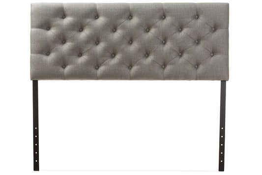 Contemporary Button Tufted Queen Size Headboard in Grey Fabric - The Furniture Space.