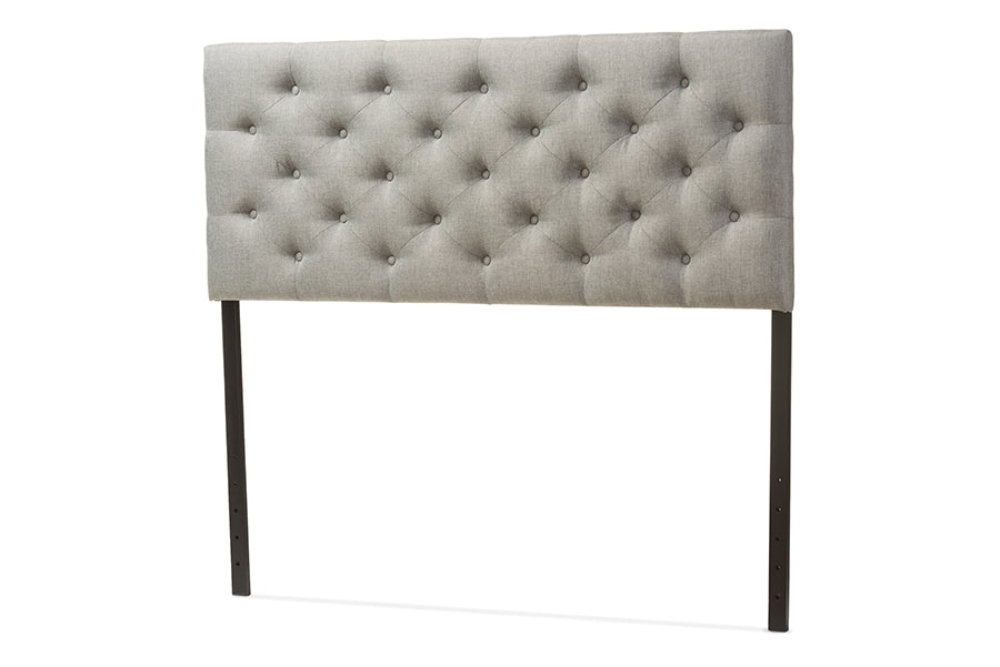 Contemporary Button Tufted Full Size Headboard in Grey Fabric - The Furniture Space.