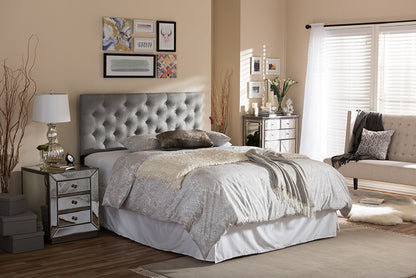 Contemporary Button Tufted Queen Size Headboard in Grey Fabric - The Furniture Space.