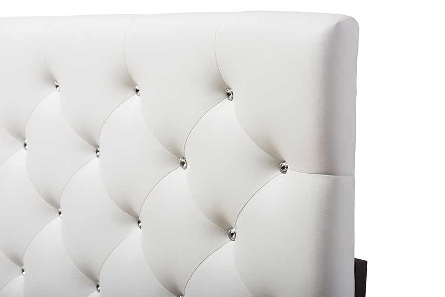 Contemporary Button Tufted Full Size Headboard in White Faux Leather - The Furniture Space.