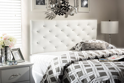 Contemporary Button Tufted Full Size Headboard in White Faux Leather - The Furniture Space.
