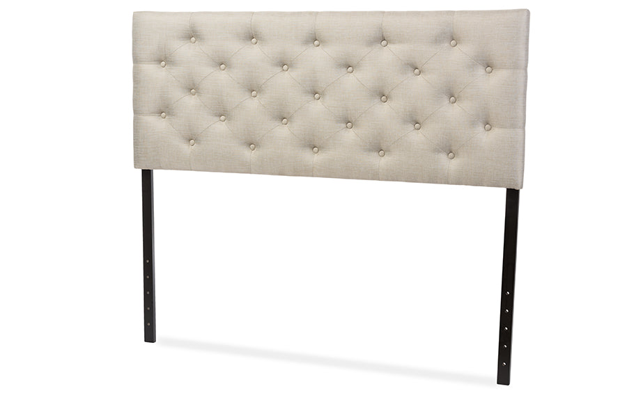 Contemporary Button Tufted Queen Size Headboard in Light Beige Fabric - The Furniture Space.