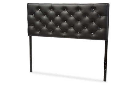 Contemporary Button Tufted Full Size Headboard in Black Faux Leather - The Furniture Space.