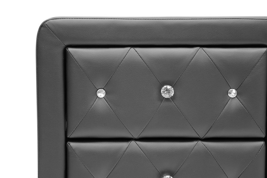 Contemporary Crystal Button Nightstand in Black Faux Leather - The Furniture Space.