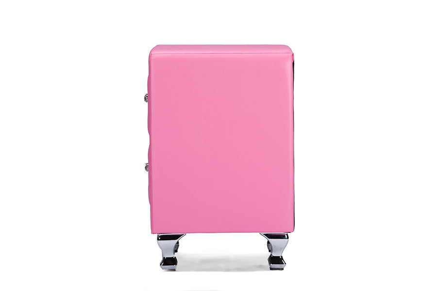 Contemporary Nightstand in Pink Faux Leather - The Furniture Space.