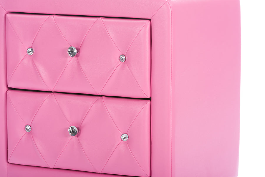Contemporary Nightstand in Pink Faux Leather - The Furniture Space.